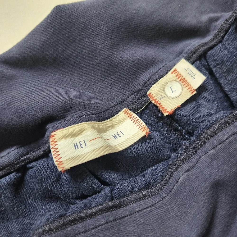 Hei Hei Anthropologie Navy Blue Linen Blend Wide Leg Foldover Waist Pants L - Picture 3 of 9